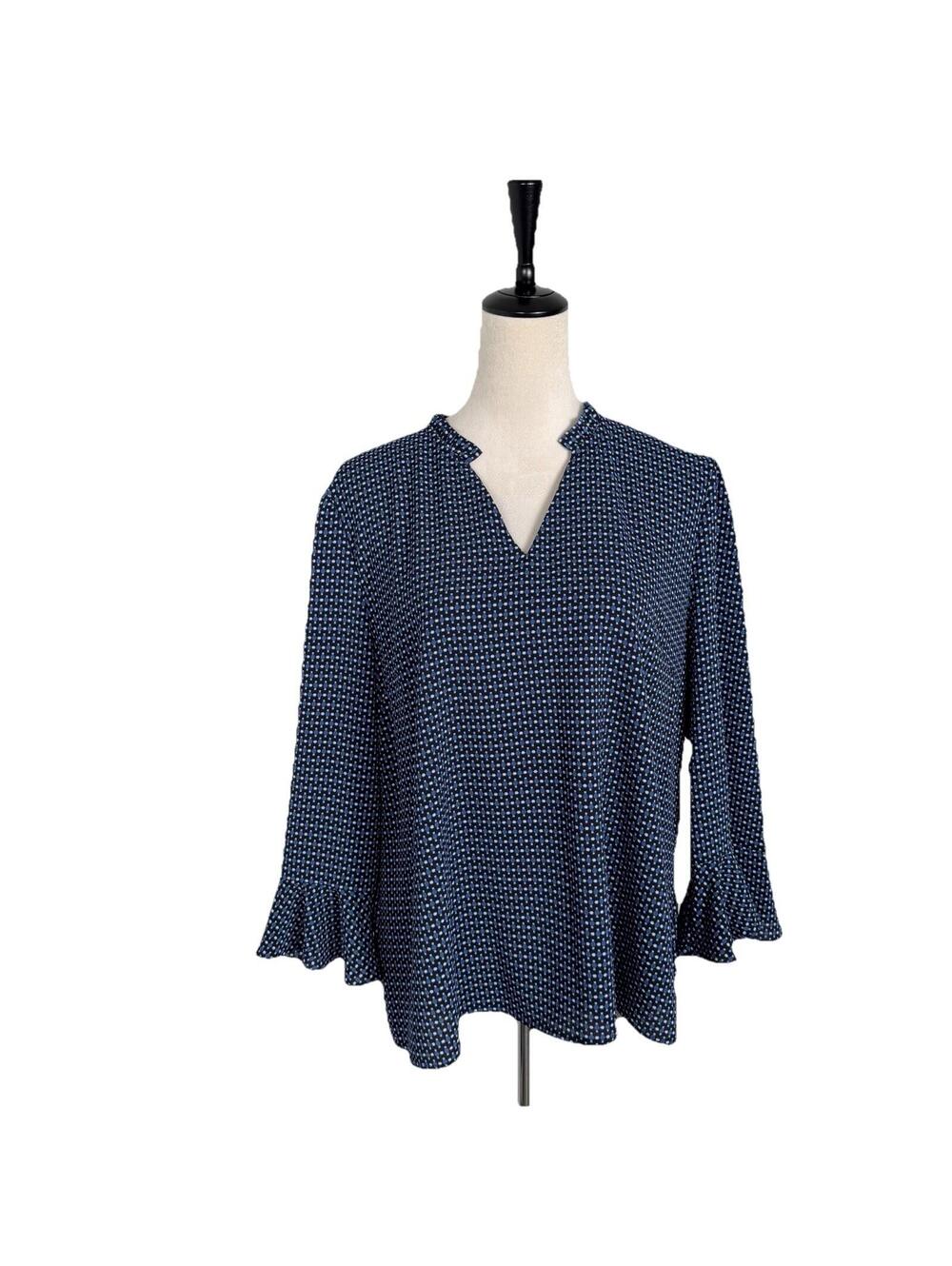 CeCe Women’s Blouse Polka Dot Stretch Top Polyester Work Career Navy Size XL